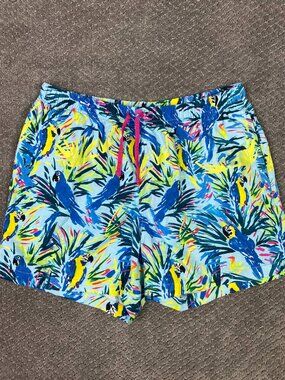 Chubbies Lounge Shores Men's Large Blue Yellow Parrot Toucan Loungewear 5.5"